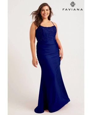 Faviana Playful Fitted Silhouette Prom Gown - Blue