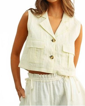Miou Muse Linen Cargo Vest - Natural