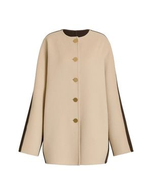 Alberta Ferretti Long Two-Tone Wool Coat With-Tone Buttons - Natural