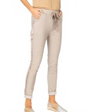 Look Mode Usa Plain Jegging W/ Ribbon Side Hot Wash - Natural