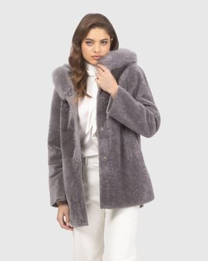 Gorski Reversible Textured Shearling Lamb Parka With Merinillo Shearling Lamb Hood Trim - Gray