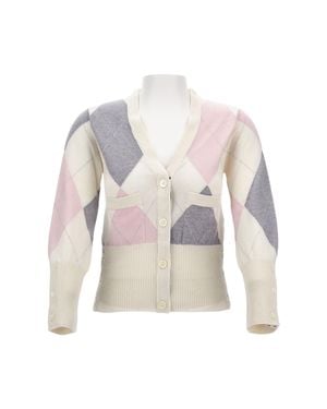 Thom Browne Geometric Print V-Neck Cardigan With Classic Button Closure - White