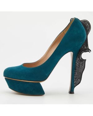 Nicholas Kirkwood Suede And Ruffle Fabric Platform Pumps - Blue