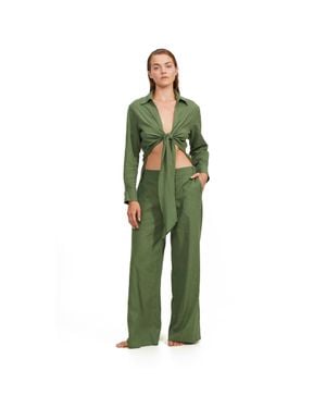 Luma Gottex High Low Collared Front Tie Blouse Cover Up - Green