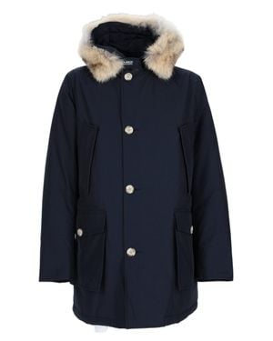 Woolrich Deep Hooded Jacket With Faux Fur Trim - Blue