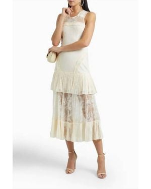Alexis Feliciana Tie-Back Pleated Chantilly Lace Midi Dress - Natural