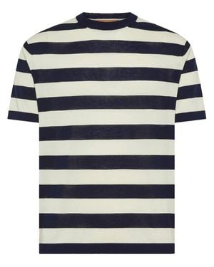 Cruna Off- Horizontal Stripe Crew Neck T-Shirt - Blue