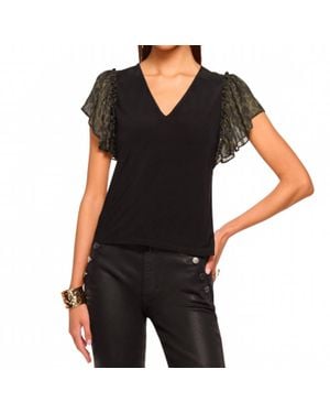 Ramy Brook Lysette V- Neck Flutter Sleeve Top - Black