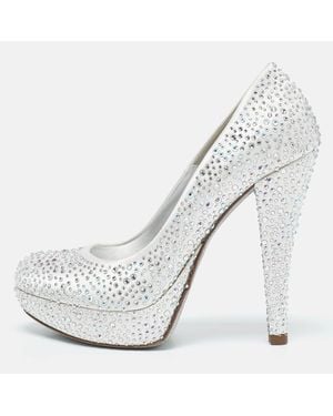 Loriblu Satin Crystal Embellished Platform Pumps - White