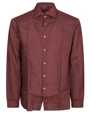 Xacus Long-Sleeved Linen Shirt With Button-Down Front - Red