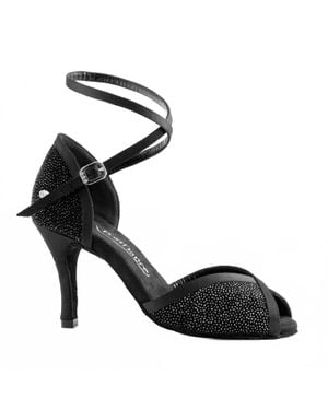 Portdance Vintage Peep Toe Ankle Strap Dancing Shoe - Black