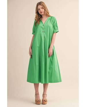 ..,merci V-Neck Button Front Dress - Green