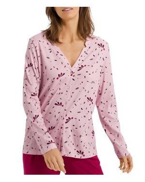 Hanro Sleep & Lounge Button Front Knit Shirt - Red