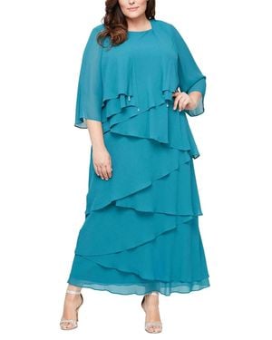 Alex Evenings Chiffon Two Piece Midi Dress - Blue