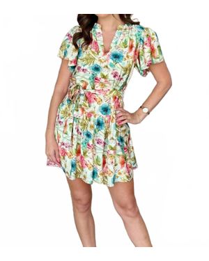 J joy Flutter Sleeve Dress - White