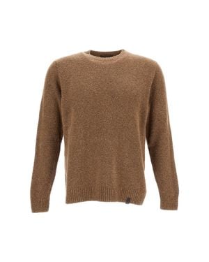 Zanone Textured Knit Sweater With Crew Neckline And Ribbed Trim - Brown