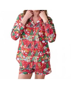 Printfresh Meowy Christmas Long Sleeve Top & Shorts Set - Red