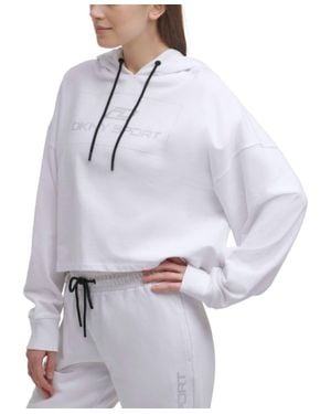DKNY Sport Rhinestone Logo Cotton Hoodie - White