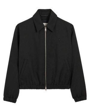 Ami Paris Padded Zip-Up Jacket With Heart Embroidery - Black