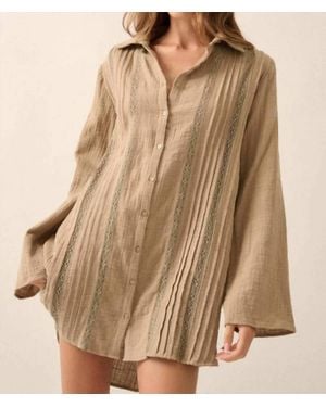 Promesa Free To Be Pleated Lace-Trim Mini Shirt Dress - Brown