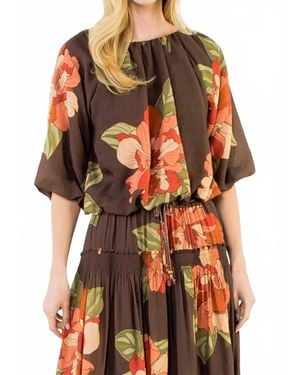 Thml Floral Bubble Hem Top - Orange