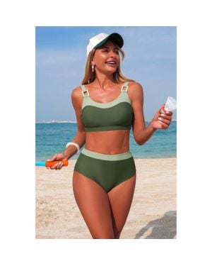 TRUEDAMES Two Piece Colorblock Sleeveless Back Knot Bikini - Blue