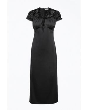 Adelyn Rae Lace-Trimmed Satin Midi Dress - Black