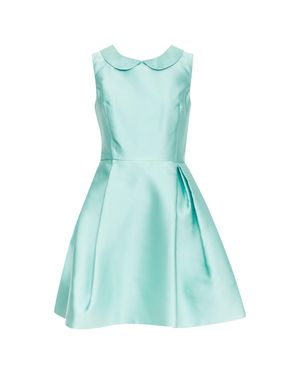Rochas Rca421A Mint Silk Satin Peter Pan Collar Skater Dress It42 M - Blue