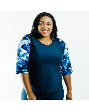 Calypsa Plus Loose Fit 3/4 Sleeve Rash Guard Margaux Swim Top - Blue