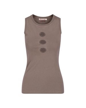 Marni Sleeveless Cotton Tank Top With Front Cutout Detail - Brown