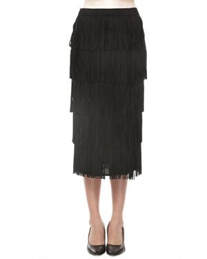 Joseph Ribkoff Tiered Fringe Midi Skirt - Black
