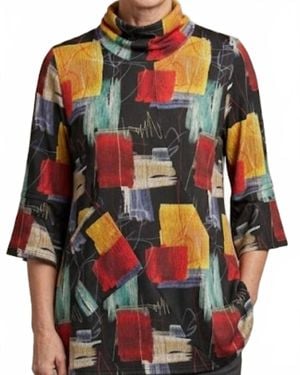 Dame Brushstroke Art Turtleneck Tunic Top - Multicolor