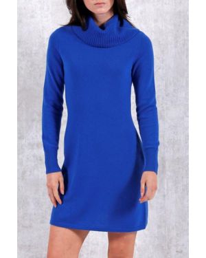 InCashmere Cashmere Long Sleeve Cowl Neck Dress - Blue
