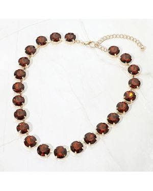 Fashnzfab Cushion Round Stone Link Evening Necklace - Metallic