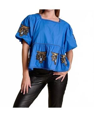Stewart Simmons The Puff Sleeve Peplum Top Kentucky - Blue