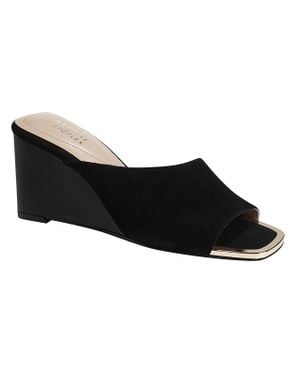 Alfani Laurita Faux Leather Metallic Trim Wedge Sandals - Black