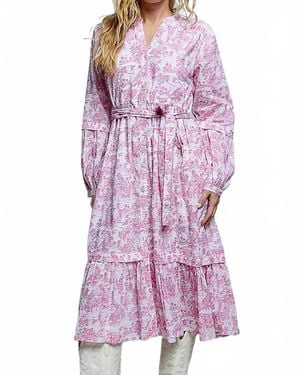 Pol Vintage Inspired Relaxed Fit Floral Midi Dress With Belt - Purple