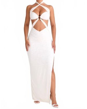 Oh Polly Cut-Out Ruched Halterneck Maxi Dress - White