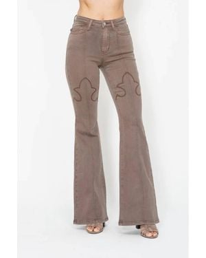 Judy Blue High Waist Garment Dyed Flare Jeans - Brown
