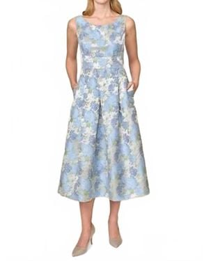 Bigio Collection Jacquard Floral A Line Dress - Blue