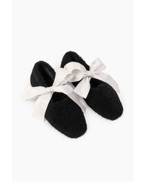 Sleeper Lulu Shearling Slippers With Bows - Black