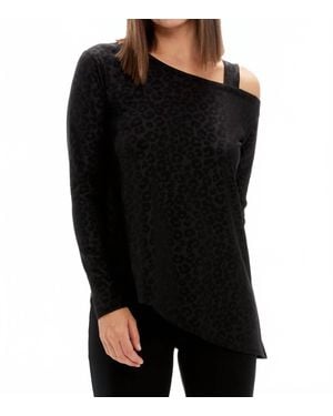 Sympli One Shoulder Long Sleeve Top - Black