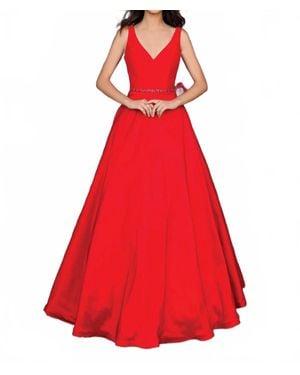 Clarisse V-Neck Fitted Ball Gown - Red