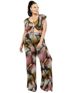 TRUEDAMES Plus Knitted Color Painting 2 Piece Pants Set - Multicolor
