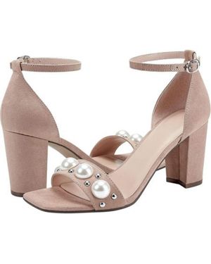 Unisa Danai Sandals 10 Suede Pearls Ankle Strap Block Heels Khd432 - Pink