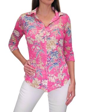 David Cline Crushed 3/4 Sleeve Shirt - Pink