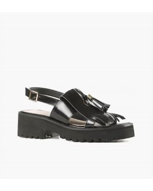 All Black Kiltie Tassel Lugg Sandals - Black