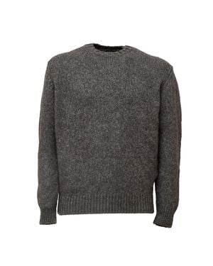 Fedeli Long-Sleeve Crew Neck Sweater With Ribbed Detailing - Gray