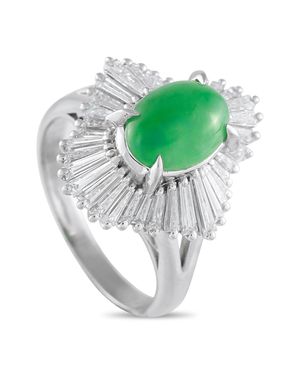 LB Exclusive Platinum 1.15 Ct Diamond And 1.64 Ct Jade Ballerina Ring Mf13-073125 - Green
