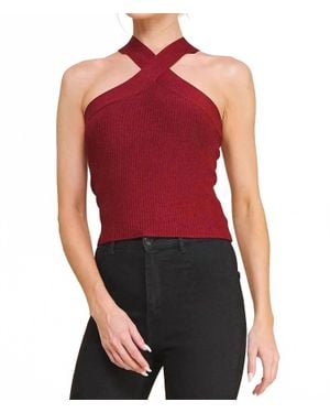 Allie Rose Sophia Criss-Cross Ribbed Halter Top - Red